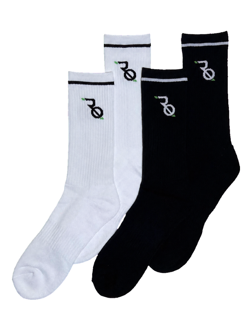 Refined Qualities black and white athletic socks on a clean transparent background